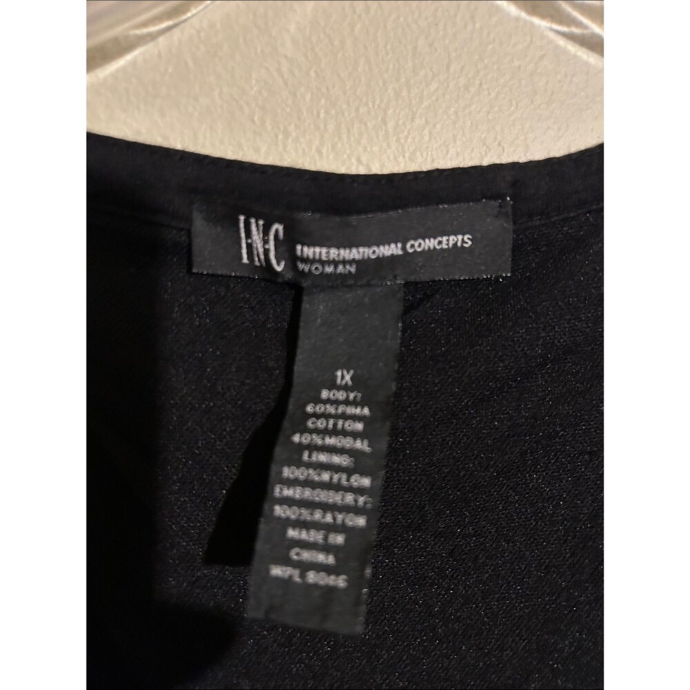 INC International Concepts Black Mini Dress with Silver Embroidered Pattern - Picture 2 of 8